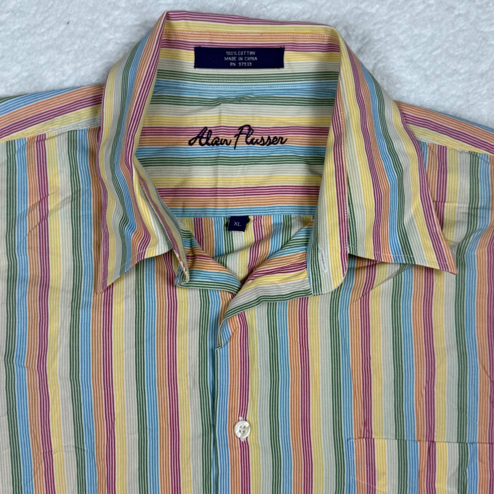 Alan Flusser Mens Striped Button‎ Down Shirt XL Cotton Colorful